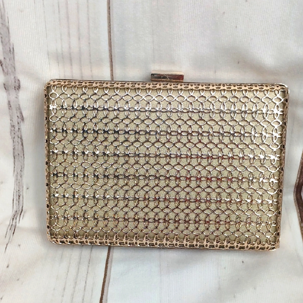 Madison West Elegant Gold Clutch Evening Bag Purse Clutch Prom Bag
